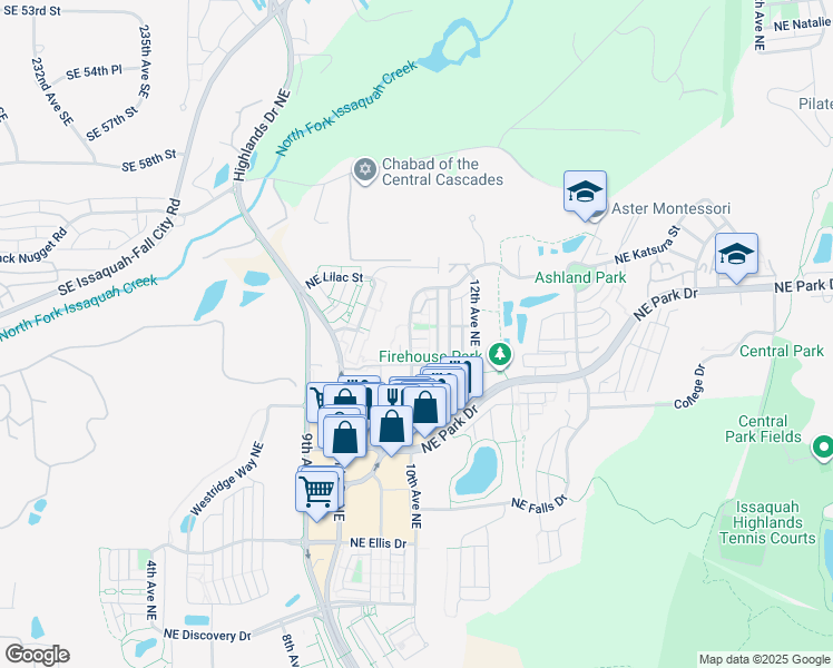 map of restaurants, bars, coffee shops, grocery stores, and more near 1830 10th Avenue Northeast in Issaquah