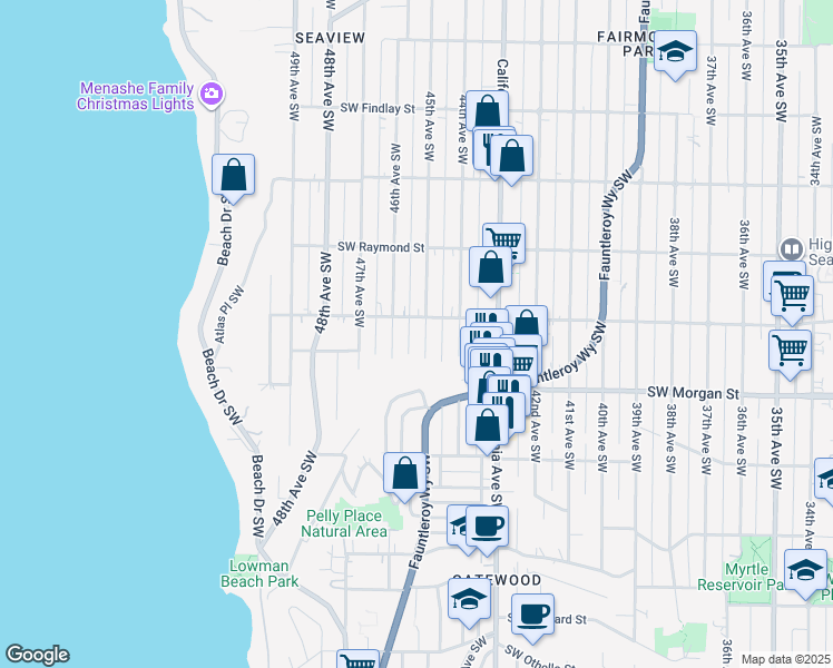 map of restaurants, bars, coffee shops, grocery stores, and more near 4522 Southwest Graham Street in Seattle
