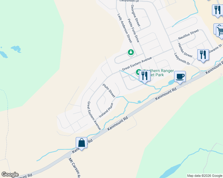 map of restaurants, bars, coffee shops, grocery stores, and more near 12 Pluto Street in St. John's