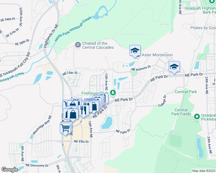 map of restaurants, bars, coffee shops, grocery stores, and more near 1784 12th Avenue Northeast in Issaquah