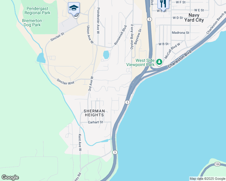 map of restaurants, bars, coffee shops, grocery stores, and more near 1730 West Sunn Fjord Lane in Bremerton