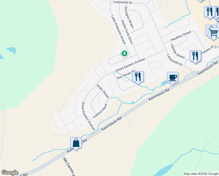 map of restaurants, bars, coffee shops, grocery stores, and more near 55 Iceland Place in St. John's