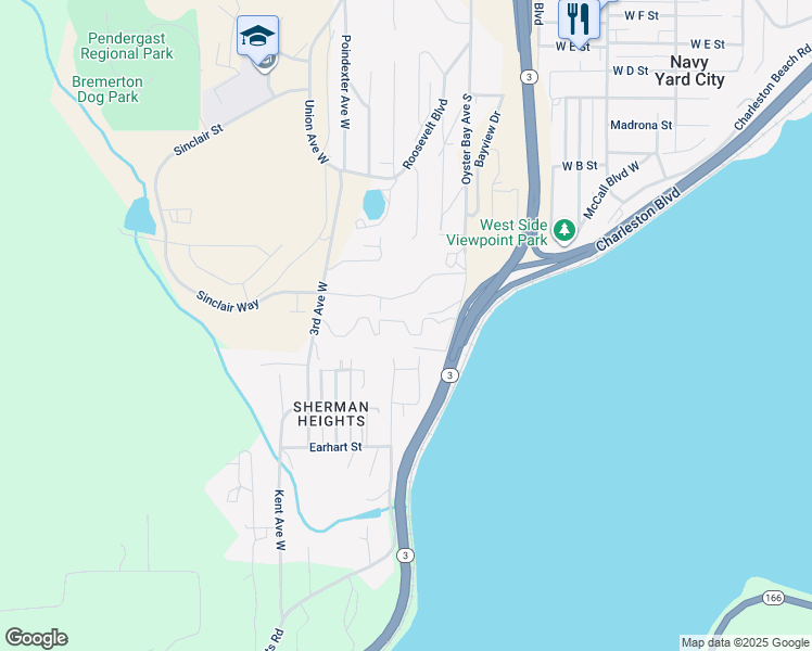 map of restaurants, bars, coffee shops, grocery stores, and more near 1730 West Sunn Fjord Lane in Bremerton