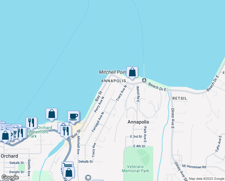 map of restaurants, bars, coffee shops, grocery stores, and more near 568 Farragut Avenue North in Port Orchard