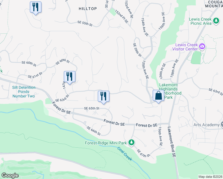 map of restaurants, bars, coffee shops, grocery stores, and more near 6216 151st Avenue Southeast in Bellevue