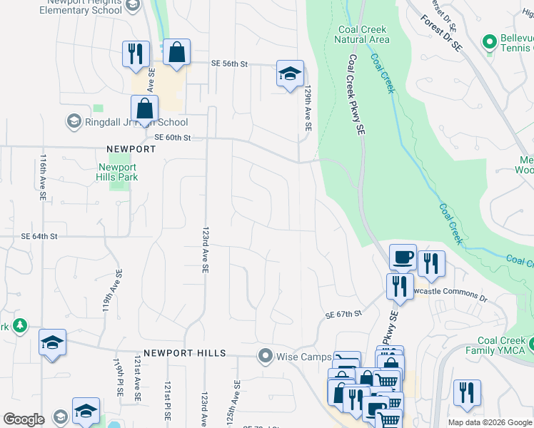 map of restaurants, bars, coffee shops, grocery stores, and more near 6225 127th Avenue Southeast in Bellevue