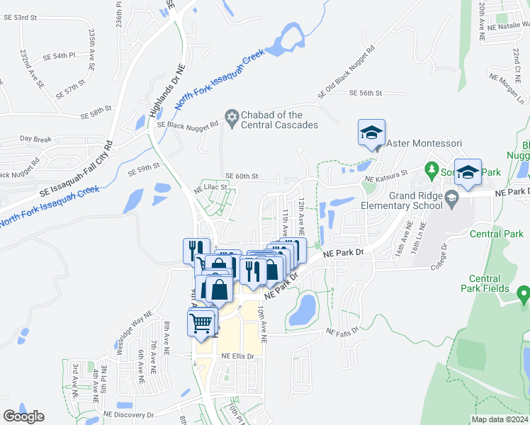 map of restaurants, bars, coffee shops, grocery stores, and more near 1808 10th Avenue Northeast in Issaquah