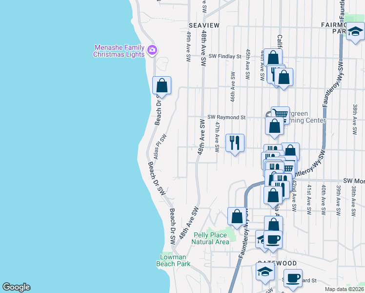map of restaurants, bars, coffee shops, grocery stores, and more near 6055 49th Avenue Southwest in Seattle