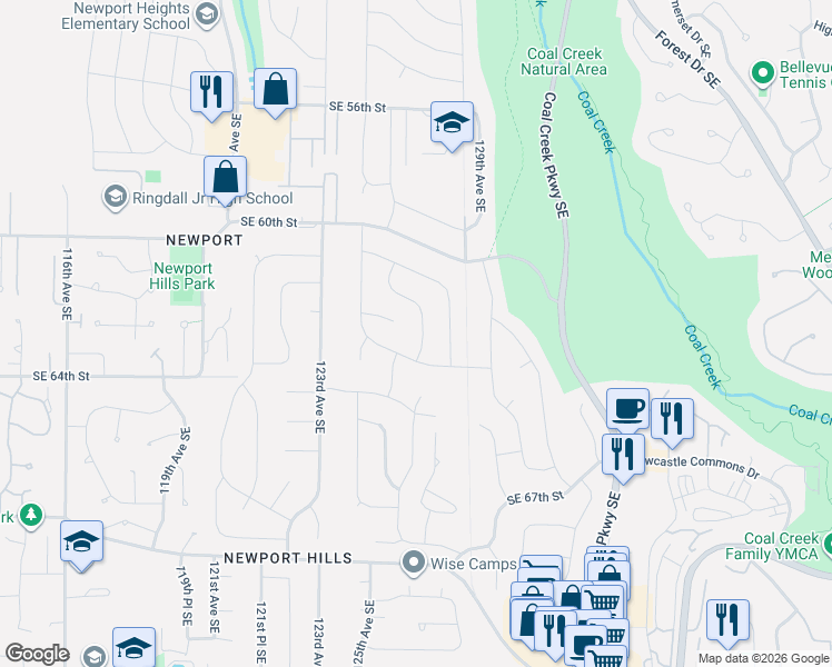 map of restaurants, bars, coffee shops, grocery stores, and more near 6225 127th Avenue Southeast in Bellevue