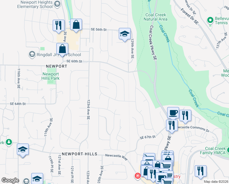 map of restaurants, bars, coffee shops, grocery stores, and more near 6225 127th Avenue Southeast in Bellevue
