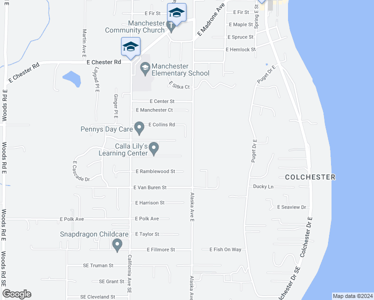 map of restaurants, bars, coffee shops, grocery stores, and more near 7349 East Raintree Lane in Port Orchard