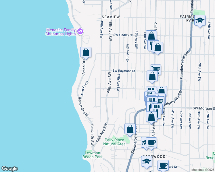 map of restaurants, bars, coffee shops, grocery stores, and more near 6055 48th Avenue Southwest in Seattle