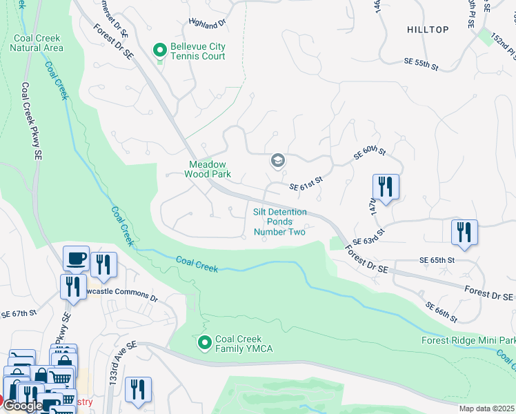 map of restaurants, bars, coffee shops, grocery stores, and more near 6203 142nd Avenue Southeast in Bellevue