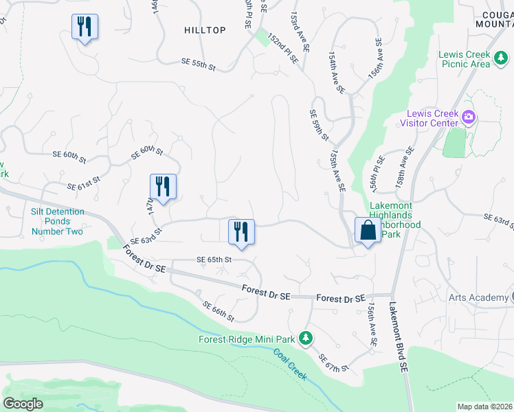 map of restaurants, bars, coffee shops, grocery stores, and more near 6216 151 Avenue Southeast in Bellevue
