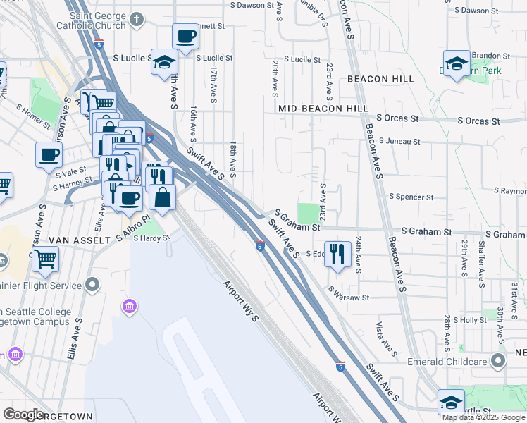 map of restaurants, bars, coffee shops, grocery stores, and more near 1916 20th Avenue South in Seattle