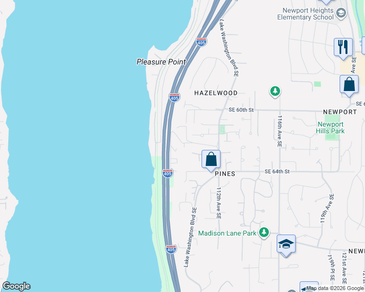 map of restaurants, bars, coffee shops, grocery stores, and more near 6234 108th Avenue Southeast in Bellevue
