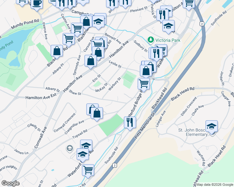 map of restaurants, bars, coffee shops, grocery stores, and more near in St. John's