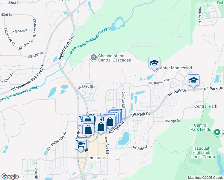 map of restaurants, bars, coffee shops, grocery stores, and more near 1830 10th Avenue Northeast in Issaquah