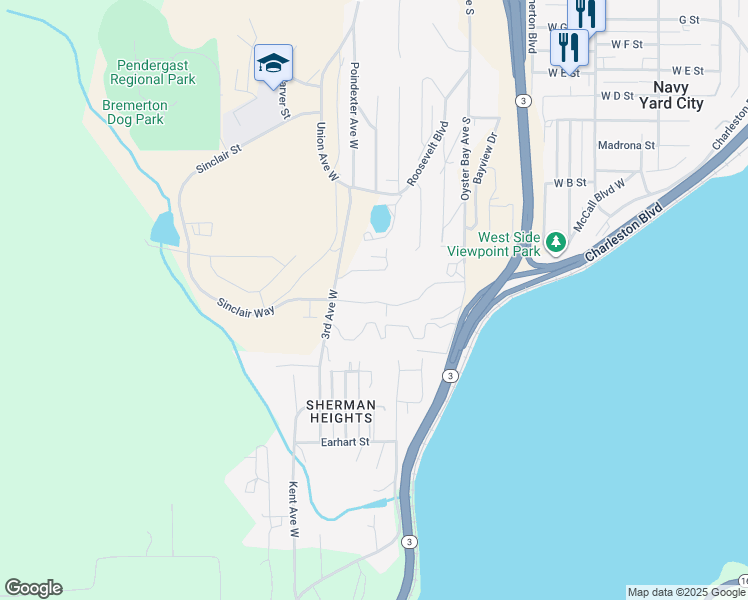 map of restaurants, bars, coffee shops, grocery stores, and more near 1700 West Sunn Fjord Lane in Bremerton