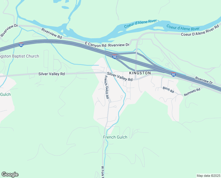 map of restaurants, bars, coffee shops, grocery stores, and more near 141 French Gulch Road in Shoshone County
