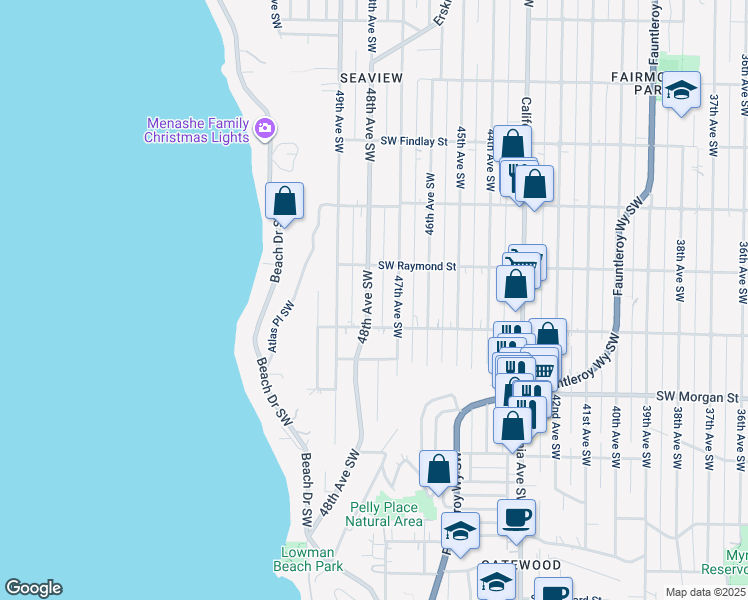 map of restaurants, bars, coffee shops, grocery stores, and more near 6055 48th Avenue Southwest in Seattle
