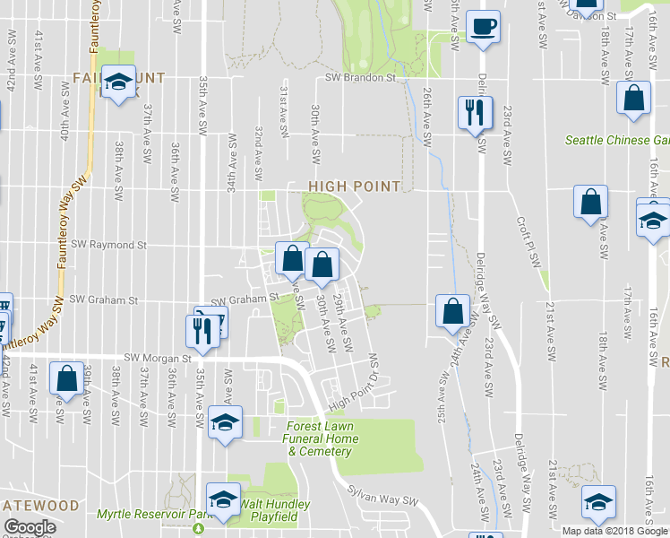 map of restaurants, bars, coffee shops, grocery stores, and more near 6300 29th Avenue Southwest in Seattle