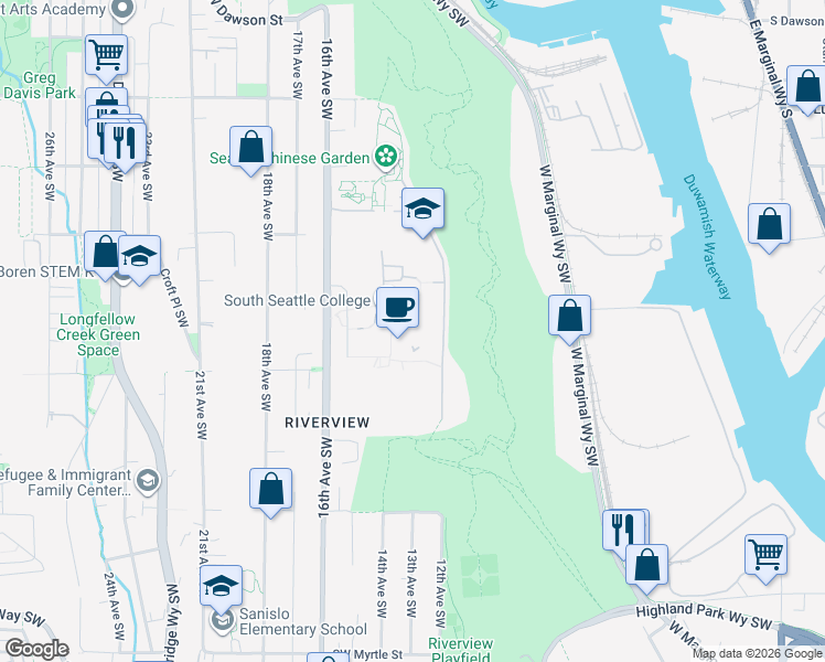 map of restaurants, bars, coffee shops, grocery stores, and more near in Seattle