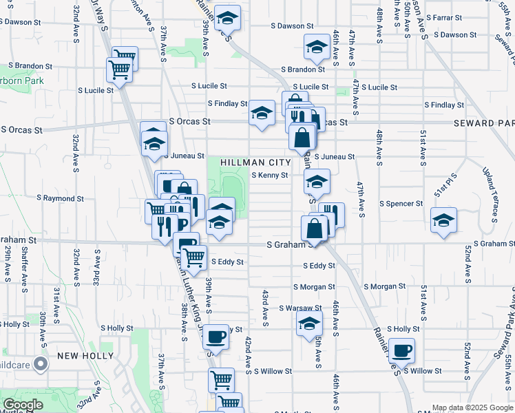 map of restaurants, bars, coffee shops, grocery stores, and more near 4218 South Bateman Street in Seattle