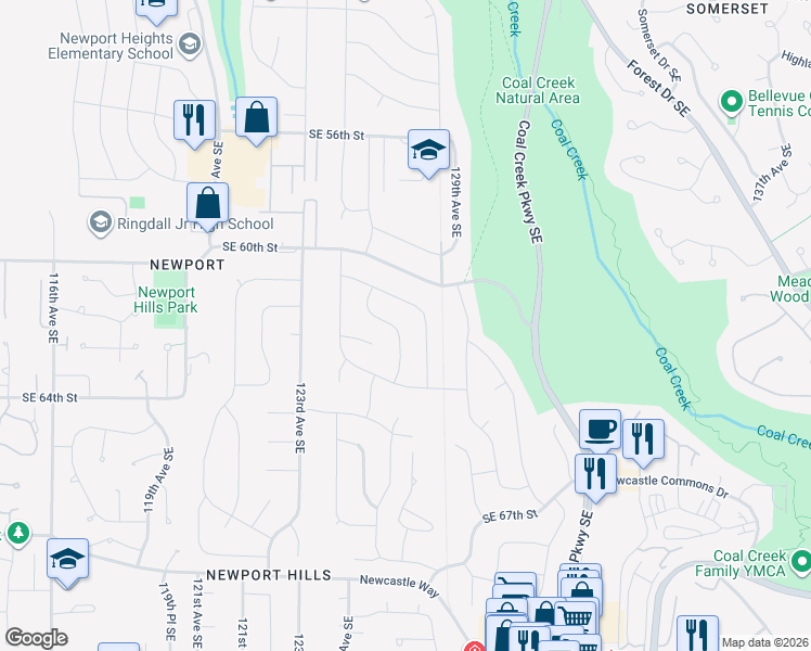 map of restaurants, bars, coffee shops, grocery stores, and more near 6225 127th Avenue Southeast in Bellevue