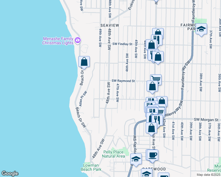 map of restaurants, bars, coffee shops, grocery stores, and more near 6024 48th Avenue Southwest in Seattle