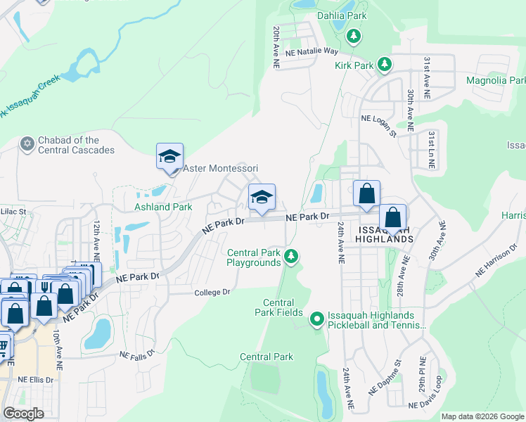 map of restaurants, bars, coffee shops, grocery stores, and more near 2002 18th Avenue Northeast in Issaquah