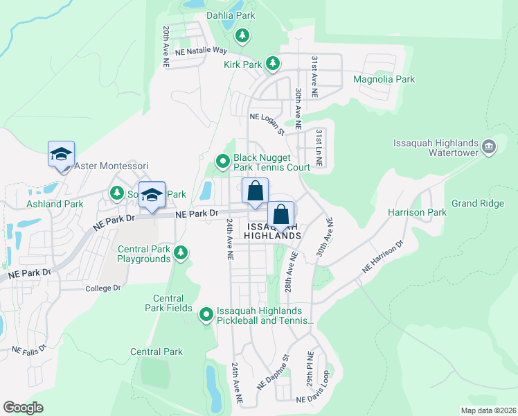 map of restaurants, bars, coffee shops, grocery stores, and more near 2551 Northeast Kensington Court in Issaquah