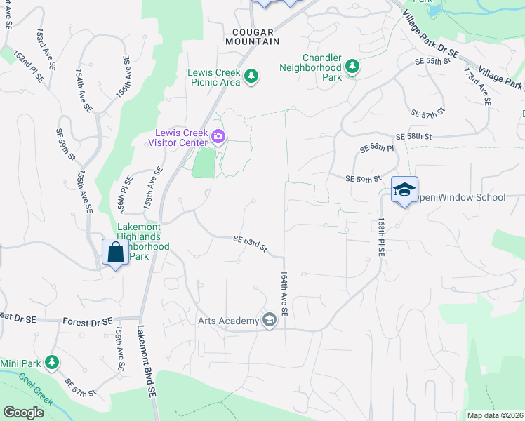 map of restaurants, bars, coffee shops, grocery stores, and more near 6158 162nd Place Southeast in Bellevue