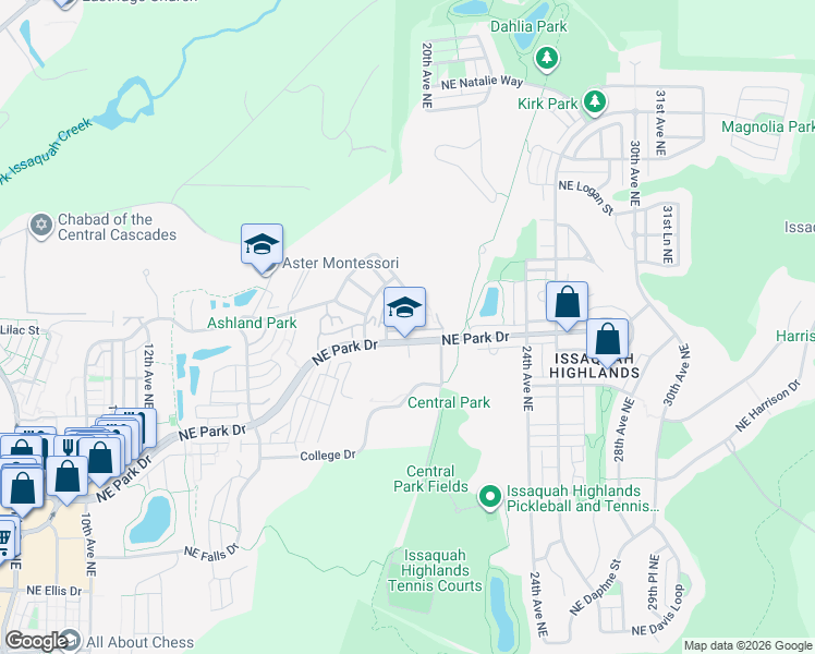 map of restaurants, bars, coffee shops, grocery stores, and more near 2002 18th Avenue Northeast in Issaquah