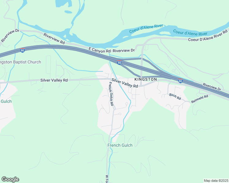 map of restaurants, bars, coffee shops, grocery stores, and more near 43 French Gulch Road in Shoshone County