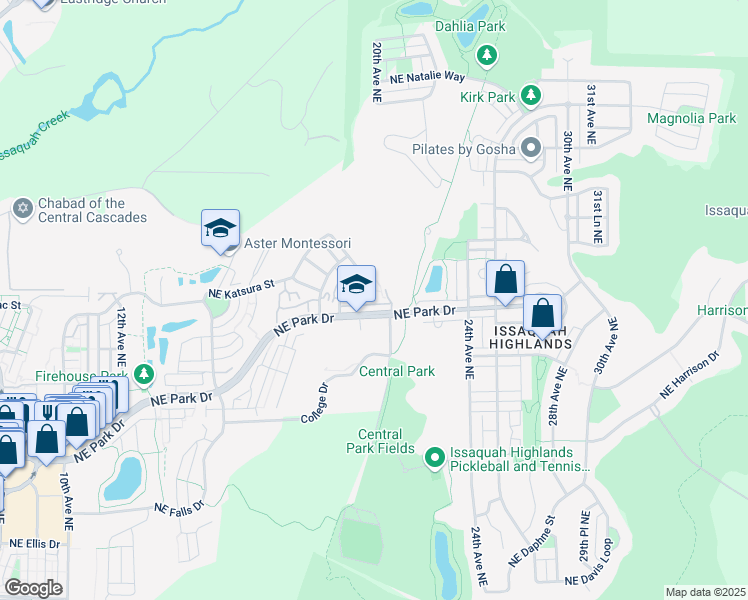 map of restaurants, bars, coffee shops, grocery stores, and more near 1926 Northeast Katsura Street in Issaquah