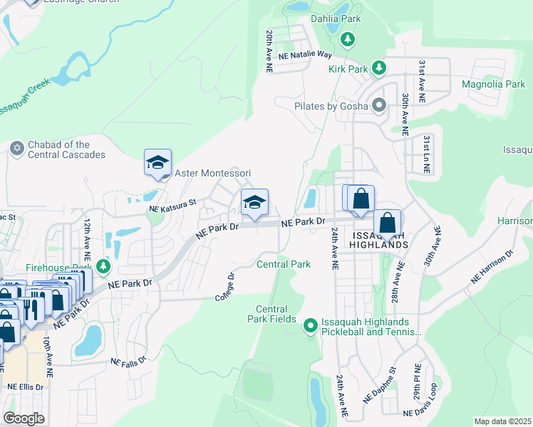 map of restaurants, bars, coffee shops, grocery stores, and more near 1926 Northeast Katsura Street in Issaquah