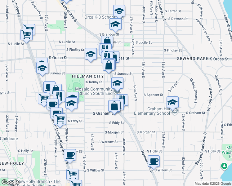 map of restaurants, bars, coffee shops, grocery stores, and more near in Seattle