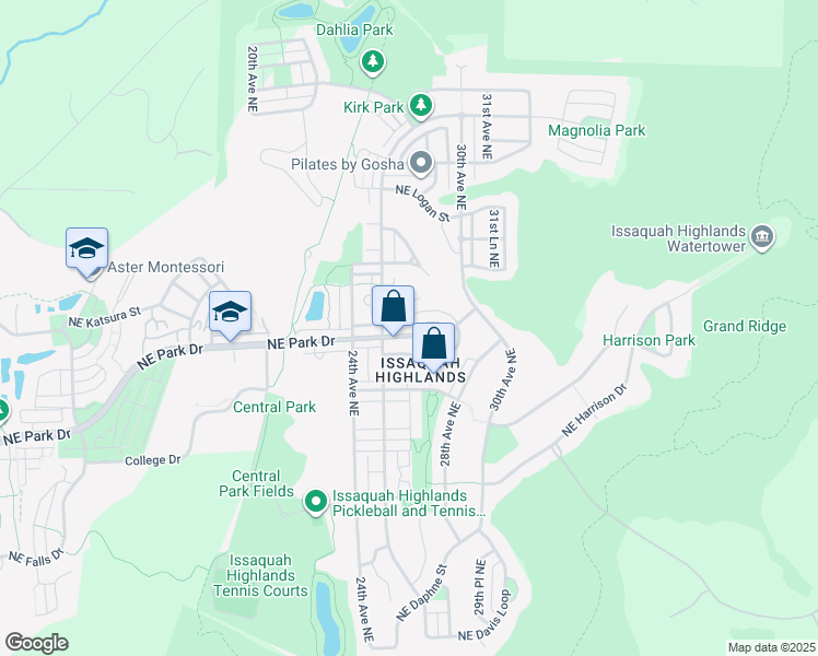 map of restaurants, bars, coffee shops, grocery stores, and more near 2550 Northeast Park Drive in Issaquah