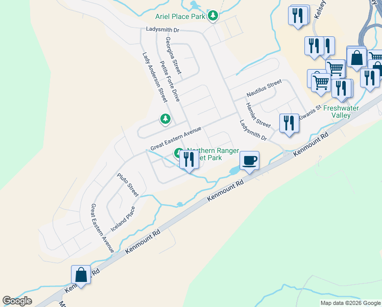 map of restaurants, bars, coffee shops, grocery stores, and more near 12 Nonia Street in St. John's