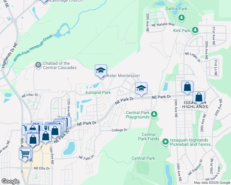 map of restaurants, bars, coffee shops, grocery stores, and more near 1909 16th Lane Northeast in Issaquah