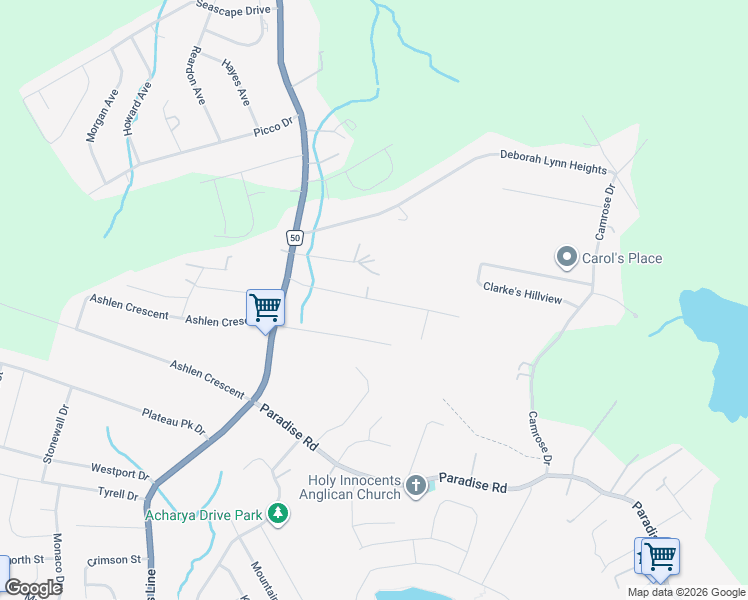 map of restaurants, bars, coffee shops, grocery stores, and more near Byrnes Road in Paradise