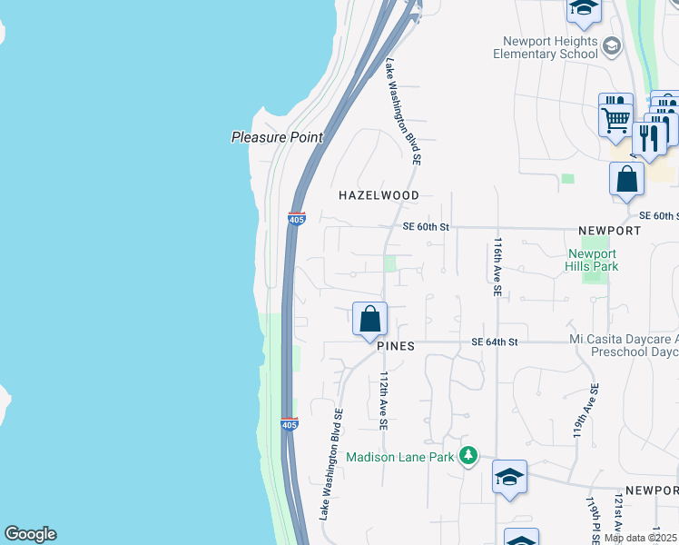 map of restaurants, bars, coffee shops, grocery stores, and more near 11019 Southeast 60th Street in Bellevue