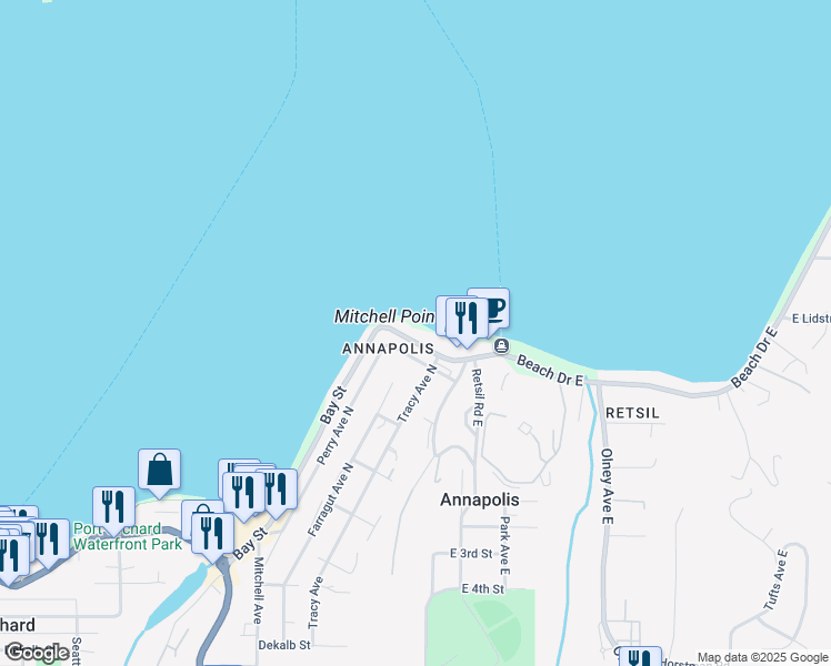 map of restaurants, bars, coffee shops, grocery stores, and more near 1861 Bay Street in Port Orchard