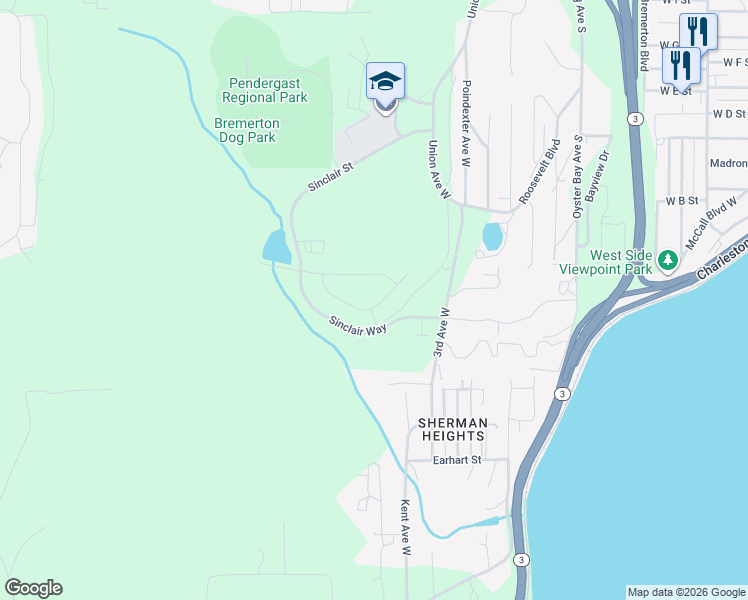 map of restaurants, bars, coffee shops, grocery stores, and more near 5098 Granger Street in Bremerton