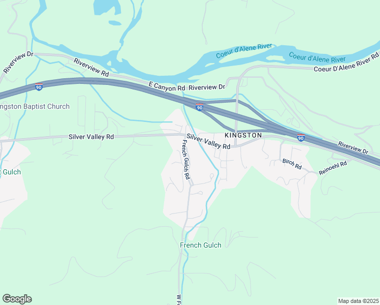 map of restaurants, bars, coffee shops, grocery stores, and more near 43 French Gulch Road in Shoshone County