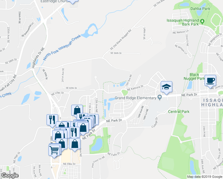 map of restaurants, bars, coffee shops, grocery stores, and more near 1966 14th Court Northeast in Issaquah