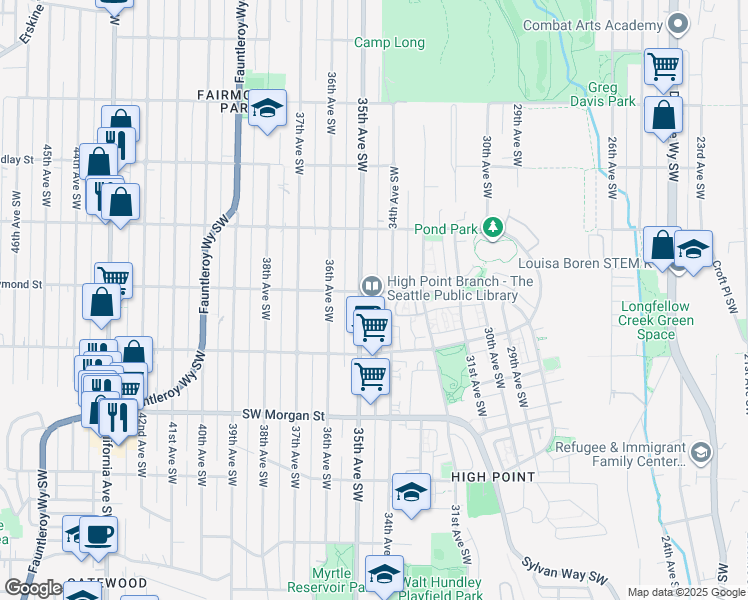 map of restaurants, bars, coffee shops, grocery stores, and more near 5958 35th Avenue Southwest in Seattle