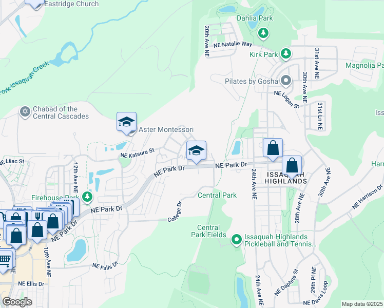 map of restaurants, bars, coffee shops, grocery stores, and more near 2002 18th Avenue Northeast in Issaquah