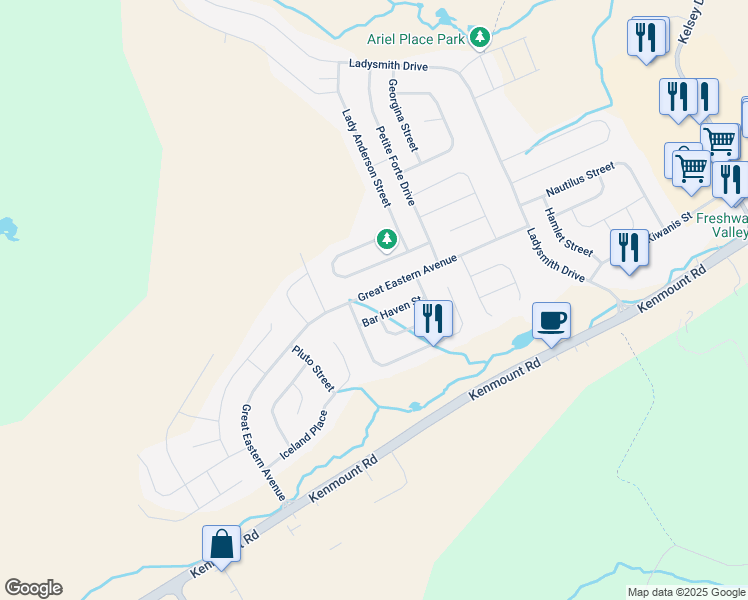 map of restaurants, bars, coffee shops, grocery stores, and more near 75 Great Eastern Avenue in St. John's